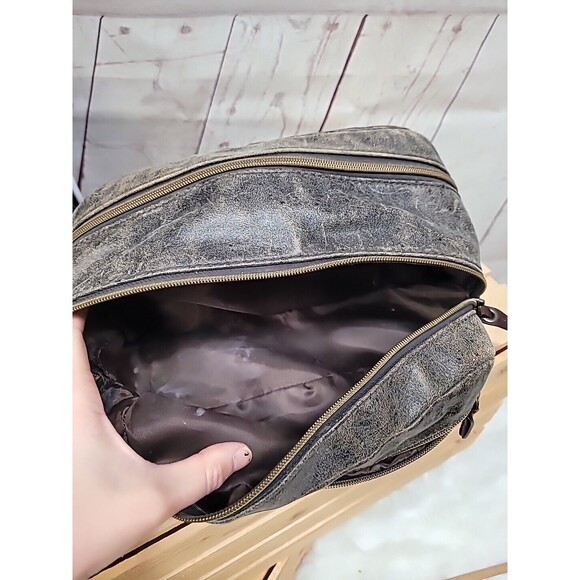 Fossil Genuine Classic Leather Travel Toiletry Bag Brown Multi Zip Compartments - Picture 10 of 16